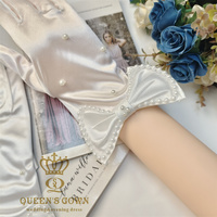 QUEENSGOWN Haute Qualité Perle Gants Satin Ivoire Court Mariée Perlée Perle Gants De Mariage