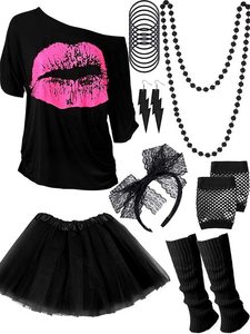 Conjunto <span class=keywords><strong>de</strong></span> accesorios <span class=keywords><strong>de</strong></span> falda sólida para niñas, camiseta <span class=keywords><strong>de</strong></span> <span class=keywords><strong>los</strong></span> años <span class=keywords><strong>80</strong></span> para fiesta, disfraz <span class=keywords><strong>de</strong></span> <span class=keywords><strong>los</strong></span> años 1980, S-XXXL - Product Image 5