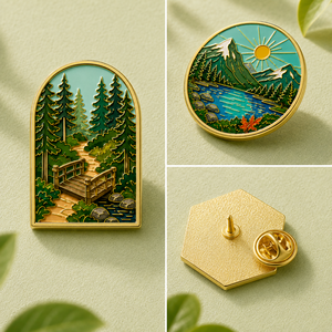 Ensemble d'épingles en émail dur personnalisées, motif paysage de montagne, plaqué or poli, épingles de revers en métal pour voyage en plein air, logo personnalisé, souvenir - Product Image 2