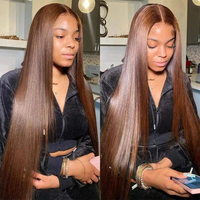 Perruque Lace Frontale Ondulée Marron Chocolat 13x4 HD, Cheveux Humains, Densité 150, Cheveux Vierges Brésiliens