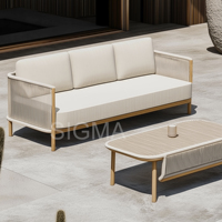 Ensemble de salon extérieur en teck avec détails en corde Seater Sofa Rope Chairs Table basse pour piscine