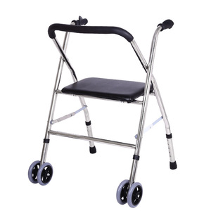 Golden Finger <b>Walker</b> Stainless Steel Four-Wheeled <b>Folding</b> With Seat For Elderly Mobility Aid - Product Image 5