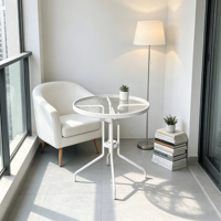 Table d'extérieur moderne étanche 60x80cm en verre trempé à motif vague d'eau et métal ondulé, table assemblée pour mobilier de jardin et patio