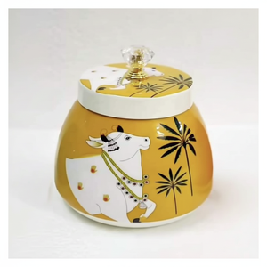 Tarro de metal artesanal con estampado de Pichwai para regalo de devolución, tarro decorativo de boda, artículo de regalo festivo indio para invitados - Product Image 1