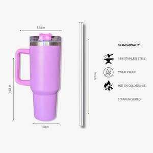 Vaso de 40 oz con asa Vaso personalizado Vaso de acero inoxidable aislado al vacío de doble pared de 40 oz con tapa de Asa Pajita - Product Image 2