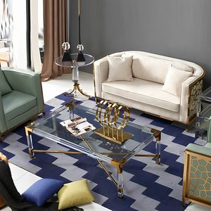 Mesa de centro de acrílico Rectangular de lujo ligera, de acero inoxidable Base, mesa de té pequeña de estilo tonto para sala de estar - Product Image 2