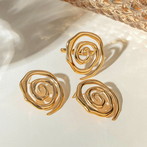 Stud Earrings Spiral Gold Stainless Steel Everyday Wear Geometric Design Jewelry - Product Image 4