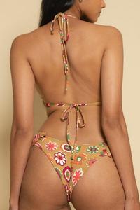 Set Bikini Personalizzato da Donna Vintage Floreale con Top Halter e <span class=keywords><strong>Slip</strong></span> Brasiliano a Triangolo in Spandex/Poliestere ad Asciugatura Rapida ed Ecologico - Product Image 5