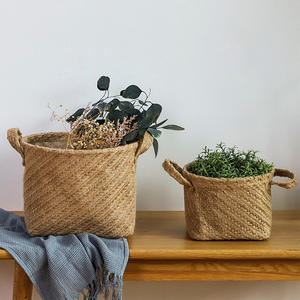 Cesta de almacenamiento tejida a mano, organizador rectangular de tela para el hogar, dormitorio, sala de estar, portátil con asas - Product Image 2