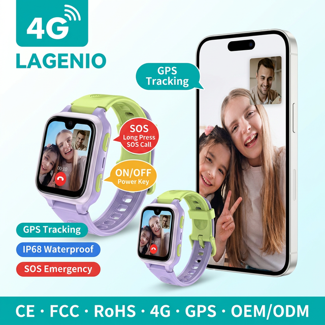 LAGENIO 4G Smart Phone Watch with SIM Card GPS+LBS+WIFI Tracking IP68 1+8GB Video Call 1.78inch 700mAh CE RoHS Kids Smart Watch