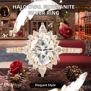 Testeur de diamants Pass, halo rond, serti à griffes, certifié GRA, bagues de fiançailles de luxe pour femmes, argent sterling, bagues de mariage - Product Image 2