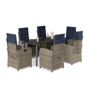 Set da Pranzo da Giardino in Rattan Grigio PE per 6 Persone, Gambe Regolabili, Arredamento da Esterno in Stile Contemporaneo con Telaio in Acciaio - Product Image 1