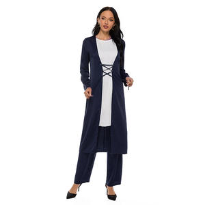 Malesia Indonesia Middle East Muslim Top Pants 3 pz Set arabo ragazze moderno abbigliamento islamico per donna Open Abaya - Product Image 4