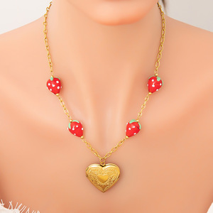 Fruit Pearl Necklace <b>Titanium</b> Steel Clavicle <b>Chain</b> With Strawberry Cherry Peach Pendant Everyday Wear Jewelry XL31429 - Product Image 3