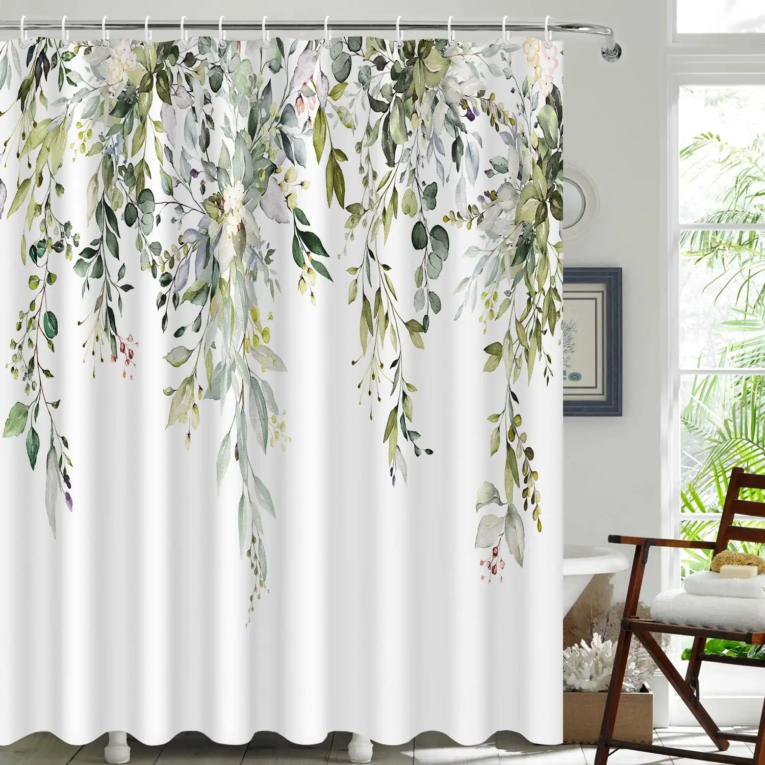 Ready to ship 100% polyester colorful digital printed leaf fabric bathroom curtain waterproof shower curtains