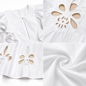 Elegante Abito Midi da Donna con Maniche a Volant, Ricami e Cut-out, Collo a Goccia, Vestibilità A-Line, Ideale per Feste, Vacanze, Appuntamenti - Vendita all'Ingrosso - Product Image 3