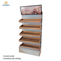 Maßgefertigte Hochwertige Holz-Kuchentheken LED-Beleuchtete Langlebige Schwerlast-Mehrstufige Glas-Rückwand Backwaren-Vitrinen