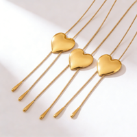 Collier en forme de cœur plaqué or 18 carats, chaîne de pull minimaliste en acier inoxydable à tirer