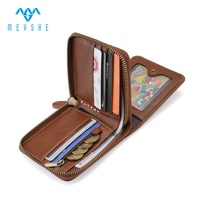 Dompet kulit asli cokelat kustom pria kualitas tinggi saku koin dengan Logo timbul tempat kartu klip uang