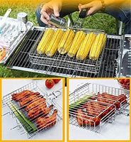 Panier à griller Barbecue BBQ Panier à griller en acier inoxydable Grands paniers à griller pliants avec poignée pour poisson crevettes légumes