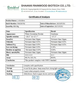 Rainwood <span class=keywords><strong>Supply</strong></span> Bulk L Histidine Harga CAS 71-00-1 L-histide Powder - Product Image 2
