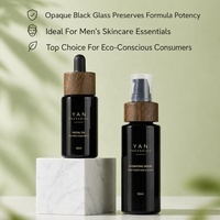 Envase YAN de 30ml 50ml, Botella de Vidrio Violeta/Negro Ecológica Personalizada con Gotero/Bomba y Collar de Ceniza Natural para Aceite Esencial y Sérum