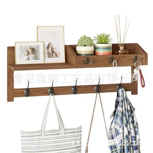 Wooden Wall Mounted Storage Rack With <b>Hooks</b> For Entryway Living Room Key And Coat Organizer Multi Functional <b>Shelf</b> - Product Image 5