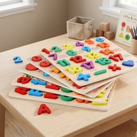 Ahşap Alfabe Sayı Şekil Bulmacası Montessori Öğrenme Tahtası 3D Yapboz Oyuncak Okul Öncesi Çocuklar İçin