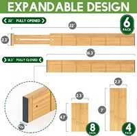 Diviseurs de tiroirs en bambou réglables extensibles avec 12 inserts Organisateur de tiroirs de cuisine