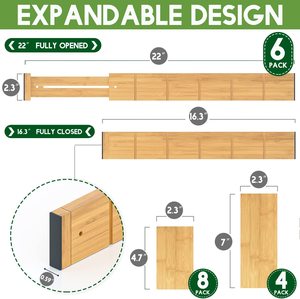Diviseurs de tiroirs en bambou réglables extensibles avec 12 inserts Organisateur de tiroirs de <span class=keywords><strong>cuisine</strong></span> - Product Image 2