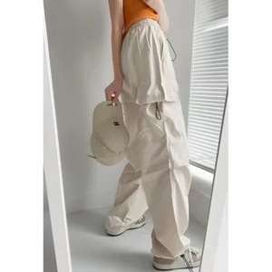 Pantalon d'été tout-en-un pour femmes rétro transfrontalier 100% polyester décontracté pantalon droit plissé jambes larges et amples - Product Image 1