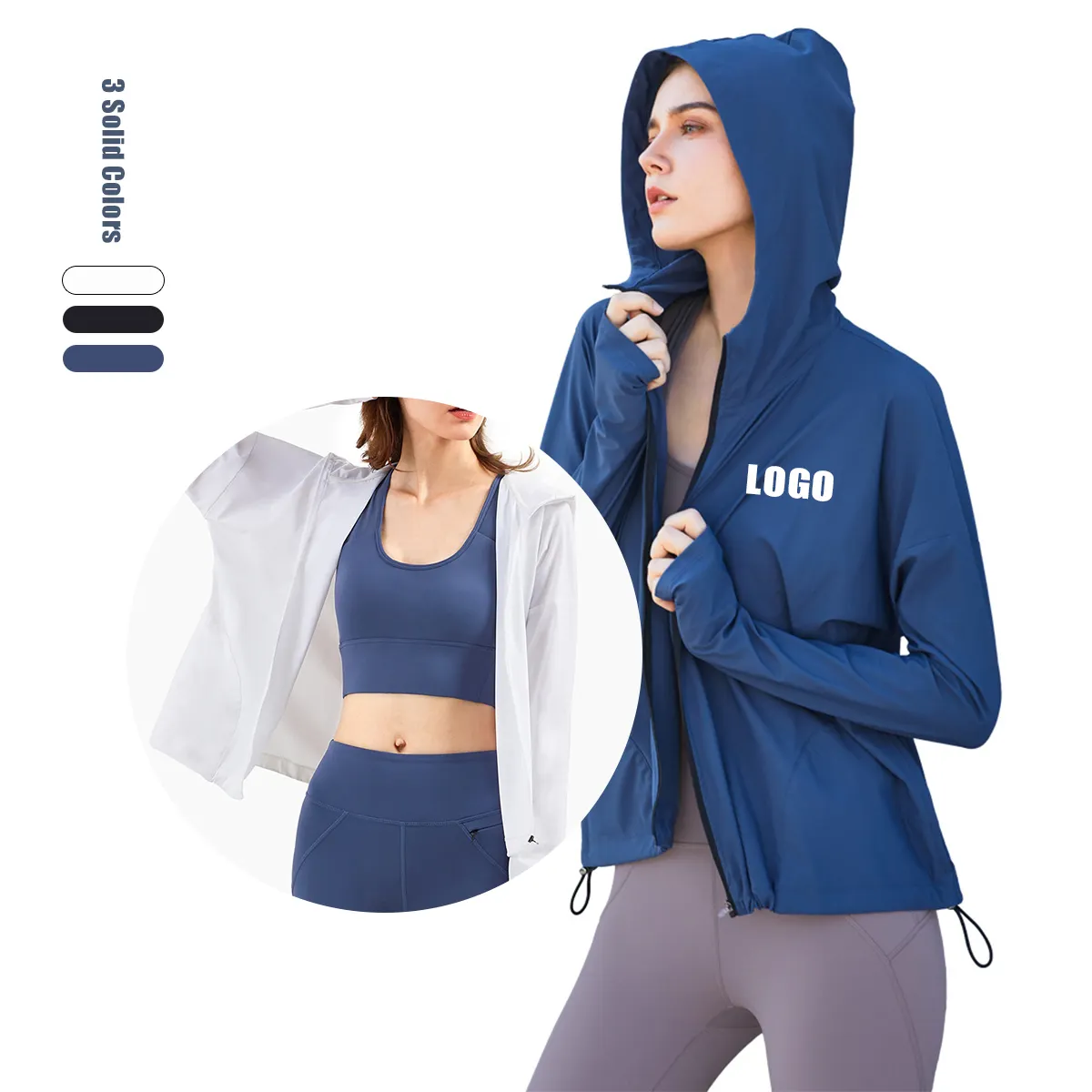 2021 moda Casual maniche lunghe sciolto cerniera anteriore felpa con cappuccio abbigliamento sportivo per donna palestra giacca a vento Fitness Yoga giacca Top