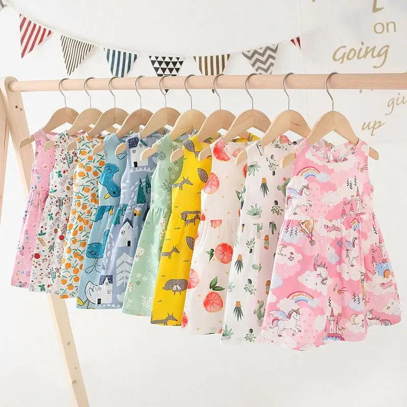 Hot Sale Summer Toddlers Girls Dresses Kids clothing Sleeveless Cute Print Flower Baby Girl Dress Kids Birthday casual dresses