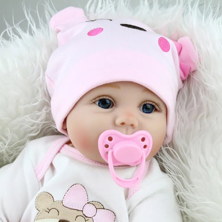 Reborn Baby Doll 22 인치 실물 같은 신생아 실리콘 비닐 가중 바디 섬유 헤어 생일 선물 3 +