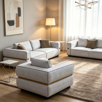 Ensemble de canapé d'angle en tissu moderne de luxe en forme de L avec design modulaire et pieds en bois pour salon