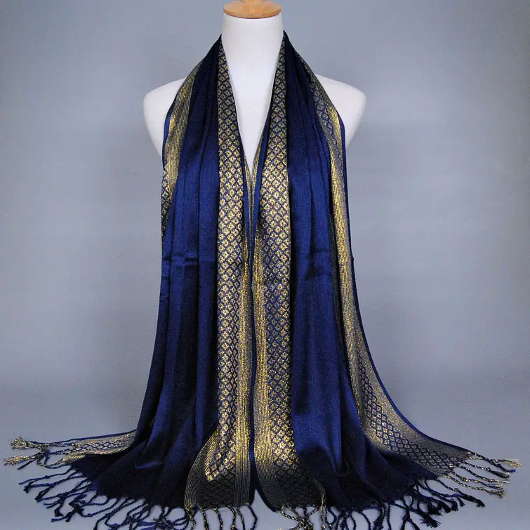 2021 Новый дизайн Популярная золотая нить стиль весна осень кисточкой шаль Хиджаб Длинная женская шаль-шарф