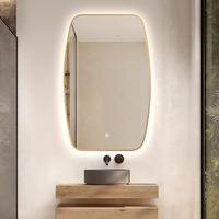 Miroir intelligent rétroéclairé anti-buée à cadre irrégulier, style Ins, pour salle de bain et toilettes