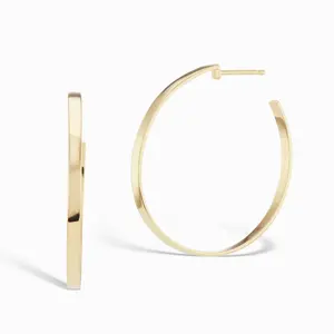Gold Plated Sterling Silver 925 Plain Minimalist Simple Large Hoops Earring