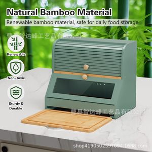 Boîte à pain en bambou vert avec couvercle rabattable pour le rangement sur le comptoir de cuisine, armoire de rangement multifonctionnelle, boîte de conservation des aliments - Product Image 4