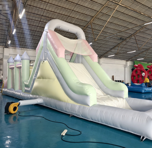 Parcours d'obstacles gonflable rose <span class=keywords><strong>pastel</strong></span> avec toboggan et piscine pour enfants, divertissement extérieur commercial - Product Image 3