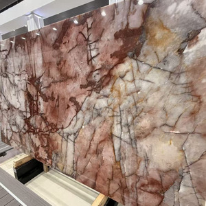 Dalle de quartzite Juliet Crystal, <span class=keywords><strong>pierre</strong></span> naturelle brésilienne, rose blush, crème, veines rouges, finition polie pour comptoir, meuble-lavabo, revêtement de sol - Product Image 4