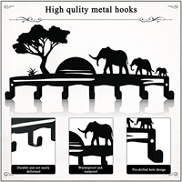 Porte-clés mural en métal, motif famille d'éléphants de la savane africaine au coucher du soleil, pour entrée, clés, chapeaux, sacs, décoration murale pour la maison