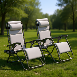 Juego de 2 Sillas de Gravedad Cero Color Gris Claro, Sillas Plegables Reclinables para Exteriores con Reposacabezas y Bandeja Lateral para Jardín - Product Image 2