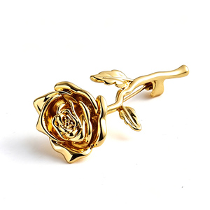 Durable Factory Direct Pretty Unique Design Rose Flower Gold Plated Metal <b>Pin</b> <b>Badge</b> - Product Image 6