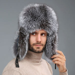 Gorro de Invierno para Hombre de Alta Calidad con Orejeras, Piel de Zorro Auténtica y Cuero, Gorro Ruso para Esquí - Product Image 2