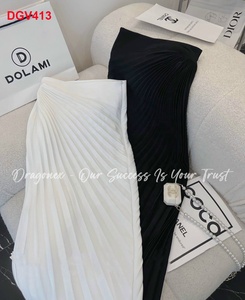 Taille haute jupe plissée lisse Satin longue robe élégante été printemps dame décontracté jupe plissée - Product Image 5