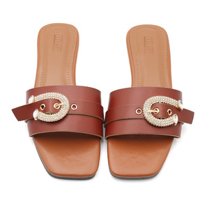 2025 <strong>Women's</strong> Solid Color Metal Buckle Flat Slippers <strong>Women's</strong> Instagram <strong>Fashion</strong> Holiday Beach Summer Sandals - Product Image 5