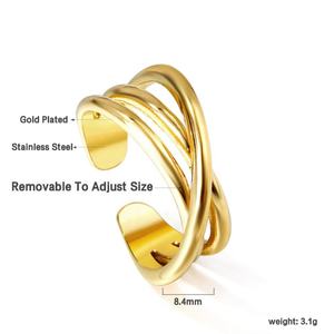 Anillos Ajustables Minimalistas de Acero Inoxidable con Baño de Oro de 18k para Mujer, Regalo de San Valentín para Compromiso o Boda - Product Image 1