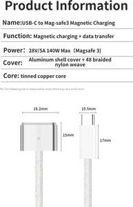 <span class=keywords><strong>Cable</strong></span> de Carga Magnético <span class=keywords><strong>USB</strong></span>-C a 3 en 1 Personalizado, Compatible con Mag3 PD140W, <span class=keywords><strong>Cable</strong></span> de Carga Rápida para Computadora, para M2/3 Macbook Air/Pro, 2m - Product Image 6