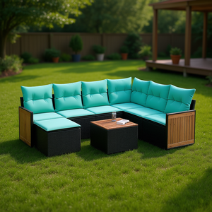 8 Piece Black Poly <b>Rattan</b> Garden <b>Sofa</b> Set With Cushions Outdoor Furniture Contemporary Design - Product Image 2